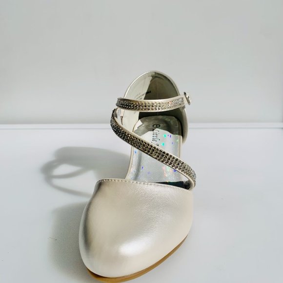 Little Girl PU Rhinestone Mary Jane Kitten Heel Pump (Ivory Leatherette) - Picture 3 of 6